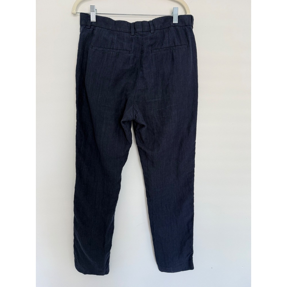 H&M Womens Slim Fit Linen Trousers Summer Pants 33R Navy Blue - Picture 6 of 10